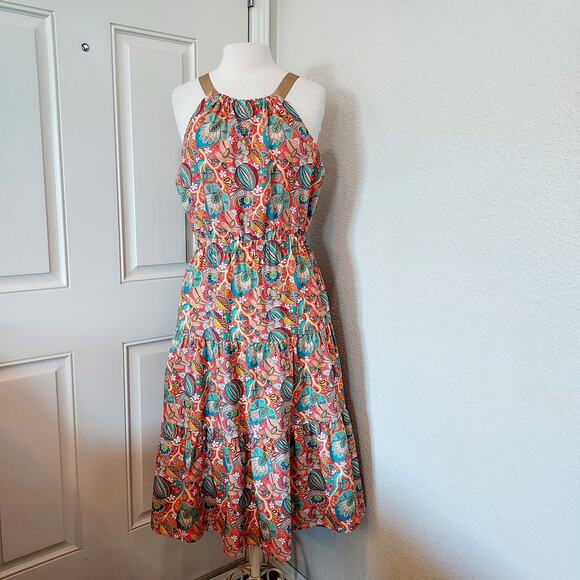ANTONIO MELANI Dresses & Skirts - Antonio Melani Orange & Blue Paisley Halter Dress Size 12